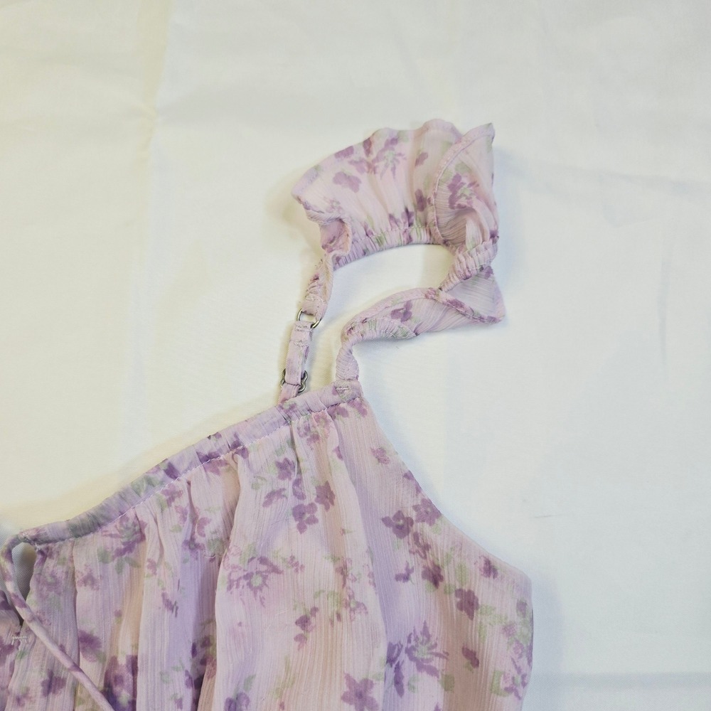 Hollister Womens Floral Babydoll Cami Top Size S Purple Ruffle Strap Chiffon H21 - Picture 7 of 16